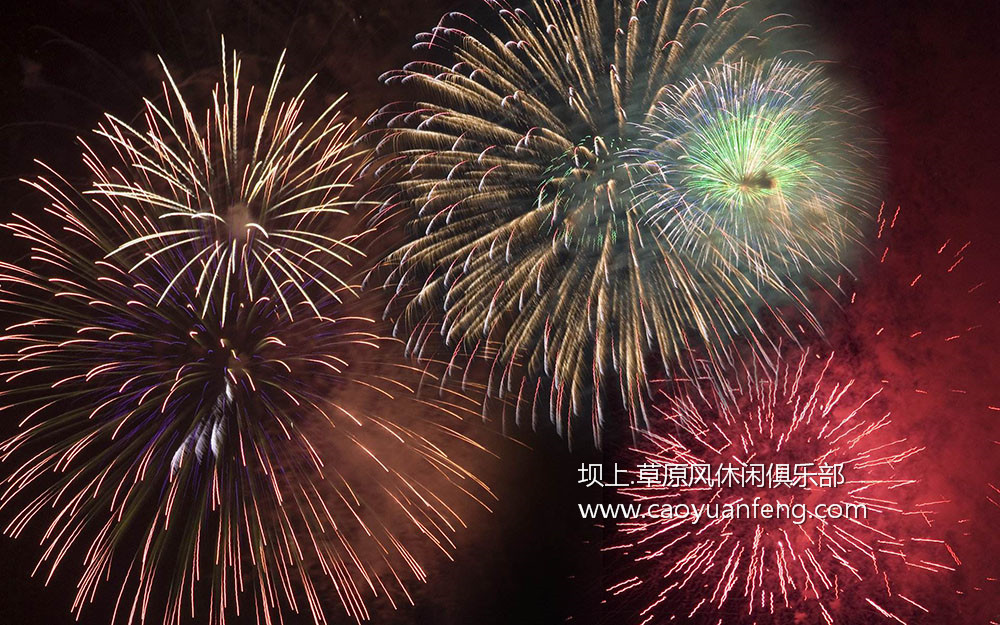草原夜晚烟花燃放